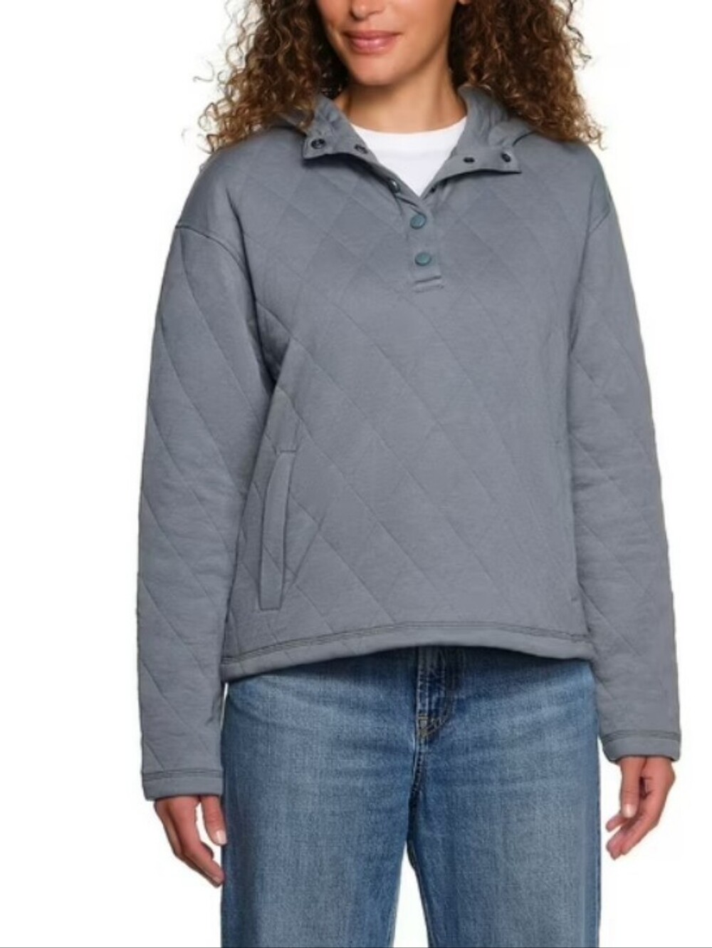 Lands' End Women's Quilted Pullover Hoodie Light Blue NWT Size Medium